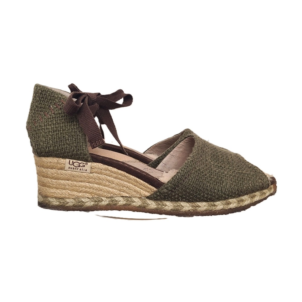UGG Olive‎ Green Sz 8 Espadrille 1652 Mar Wedge Sandals Resort Boho Cottagecore